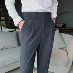 Homens estilo britânico ternos calças novo masculino sólido calças de cintura alta alta qualidade formal magro ajuste negócio casual terno calças na internet