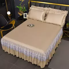 Saia de cama moderna de renda real, saia com elástico para cama queen e king size, máquina respirável e lavável lençóis, 3 pçs/set - comprar online