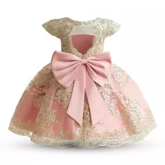 Bordado Elegante Crianças Princesa Vestidos para Meninas Luxo Golden Lace Vintage Crianças Festival Party Gown Bebê Batismo Vestidos - comprar online