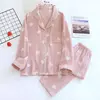 Conjunto de pijamas estampados em bolinhas, loungewear, pijama de gaze 100% algodão, loungewear, primavera, verão, feminino, pijamas, 2 peças, 2022