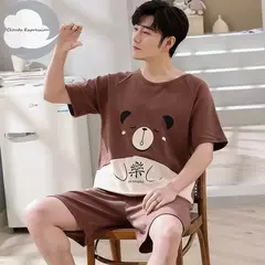 Imagem do Desenhos animados pato impressão pijama conjuntos para jovens amantes, pijamas de algodão, ternos curtos para casais, moda homewear, verão, 4XL