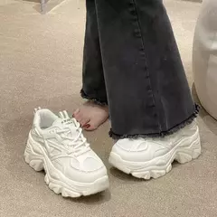 2024 novo verão preto chunky tênis casuais feminino nova moda plataforma sapatos esportivos femininos malha sapatos de plataforma de couro