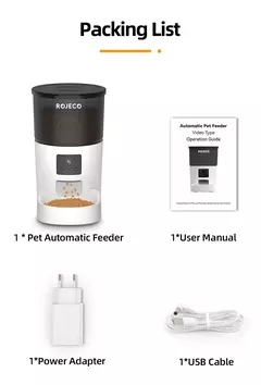 Rojoeco alimentador automático para gatos, com câmera de vídeo, dispensador de comida para gatos, gravador de voz inteligente para animais de estimação, controle remoto, alimentador automático para cães e gatos na internet