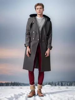 Casaco Casual de Lã dos homens europeus e americanos, outono e inverno, sobretudo de gola de pele trespassado dos homens jovens, S-5XL - loja online