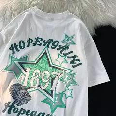 Imagem do Homens e mulheres com impressão de letras superdimensionada camiseta de manga curta, streetwear hip hop, roupas vintage, camiseta solta