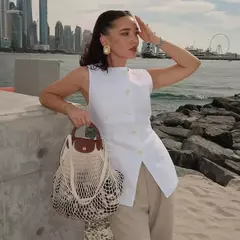 Imagem do TRAF-Colete de botões sem mangas feminino, jaquetas de verão, colete rosa, streetwear, blusa de moda feminina, branco, 2022