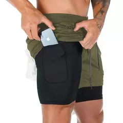 Running Shorts Men Sportswear 2 In 1 Compression Jogging Short Pants Double-deck Bottoms Gym Fitness Training Sport Shorts - comprar online