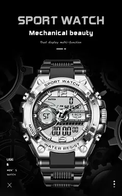 LIGE-Relógio Militar Impermeável Masculino, Digital 50m, Relógio de Pulso, LED, Quartzo, Relógio, Esporte, Masculino, Relógios Grandes - Wolf Magazine