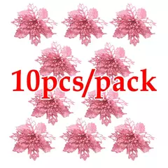 (10pcs) artificial árvore de natal flor glitter decorações enfeites de natal presente de ano novo na internet