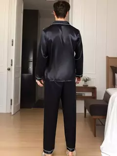 Conjunto de pijama cetim de seda masculino pijama de manga comprida pijama masculino, roupa noturna em casa, espreguiçadeira tamanho grande, camisa de inverno - Wolf Magazine