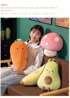 Travesseiro de frutas recheadas para meninas brinquedo de pelúcia banana macia cogumelo dos desenhos animados, cenoura e abacate presente para meninas - comprar online