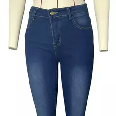 Imagem do Calça Jeans lavada de cintura alta feminina com zíper, bolsos de botão Fly, lápis jeans monocromático, streetwear