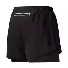 Calção de corrida de camada dupla de secagem rápida masculina, fitness, preto, esporte, treino, musculação, calça curta, novo
