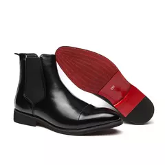 Men's Red Sole PU Ankle Chelsea Boots, Business Round Toe Slip-On Shoes - comprar online