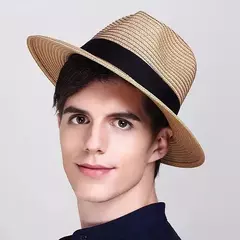 Imagem do Chapéu Panamá de palha natural de aba larga para homens e mulheres, proteção UV, Fedora, chapéu de sol, verão de praia, atacado, tamanho grande, 56-58, 59-60cm, novo