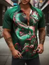 Camisa de manga curta masculina com padrão dragão chinês, gráfico retrô, abertura de cama, tecido elástico de 4 vias, 2024