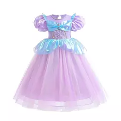 Meninas escala roxa princesa sereia ariel cosplay vestido de halloween vestido de festa de aniversário meninas verão praia vestido de férias - loja online