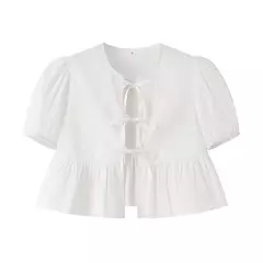 TRAF-Blusa de manga folhada folhada para mulheres, top branco, preto, ruched, laço amarrado, verão, tops bonitos, fêmea, 2021 na internet