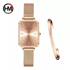 Relógio de aço inoxidável retangular para senhoras, estilo simples nórdico, quartzo japonês, moda movimento, malha, pulseira prateada, cinto, ultrafino - comprar online