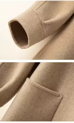 Casaco de caxemira reversível feminino, alta qualidade, dupla face, algodão, gola de boneca, versão solta, casaco 100% lã, pequeno, de comprimento médio