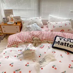 Conjunto de capa de edredão com fronha, cereja fofa, folha plana fina, floral, meninos, meninas, rainha, tamanho completo, kit de cama, verão - loja online