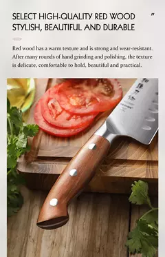 HEZHEN-Aço e Madeira Red Handle Kitchen Knife Set, Tesoura Titular, Nitidez Rod, Acessórios, 1.4116 Aço, 8 PCs - Wolf Magazine