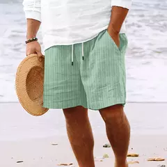 Shorts de praia com listras masculinas, moletom solto, shorts carga sólida, lazer selvagem, moda verão, novo - loja online