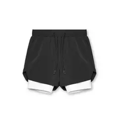 Calções esportivos masculinos de deck duplo, secagem rápida, moletom de corrida muscular, 2 em 1, treino de fitness, verão - loja online