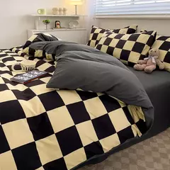 Conjunto de cama estilo xadrez, capa de edredom para pele, lençol fronha, roupa de cama de casa, solteiro, completo, queen, king size