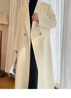 Casaco de alpaca de lã feminino, jaquetas de lã, trespassado duplo, gola de terno, solto, Casacos longos, senhora do escritório, outono, inverno, 2022 - loja online