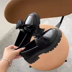 Imagem do Salto alto de toe redondo para mulheres, mocassins femininos, bombas diárias clássicas, sapatos deslizantes, salto quadrado, laço, marca, 2024