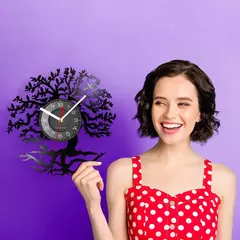 Imagem do Árvore da Vida Gravado a Laser Relógio De Parede Em Forma De Árvore, Upspring LED Backlight, Relógio De Parede Moderno, Silent Living Room Hanging Decor