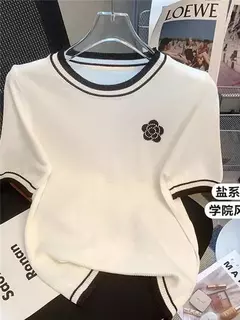 T-shirt fina de manga curta feminina, camisa com gola redonda, blusa elegante, solta, elegante, nova, verão