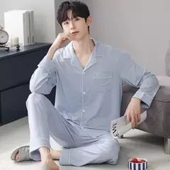 Imagem do Conjunto de pijama de algodão modal manga comprida masculino, pijamas finos, adolescentes, outwear primavera, pano doméstico, terno masculino, outono, primavera