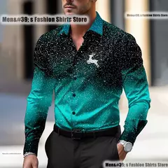 Natal masculino veados impressão camisa casual botões de água de manga comprida festa de ano novo impressão 3d XS-6XL na internet