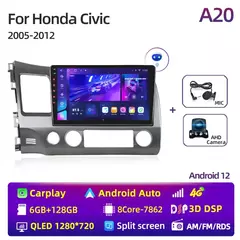 Imagem do 10 "android 13 carplay rádio estéreo do carro para honda civic 8 2005 - 2012 reprodutor multimídia navegação gps 2 din 4g áudio dvd