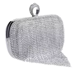 Embreagem de borla de diamantes brilhantes para mulheres, bolsa caixa de metal, bolsa de festa noturna, alça redonda, moda - comprar online