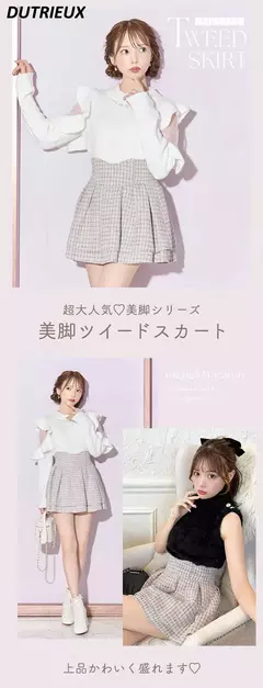 Saias Plissadas Japonesas Lolita Plissadas para Mulheres, Saia Xadrez, Cintura Alta Elástica, Mini Culottes Emagrecedores, Novo, Primavera, 2022