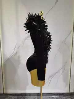 Body de manga longa de veludo preto com strass dourado brilhante 2025 feminino festa à noite clube gala anfitriões boate bar trajes de palco na internet