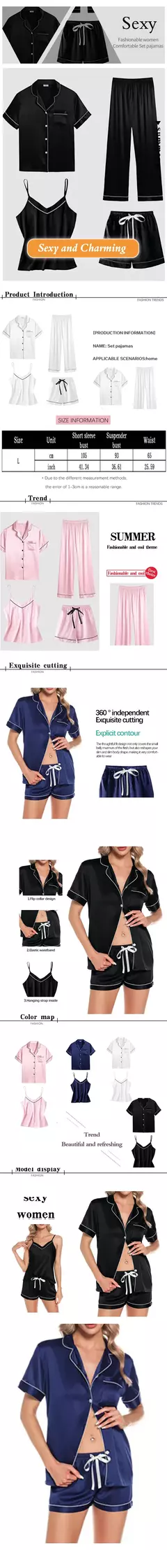 Conjunto pijama de seda de quatro peças para mulheres, cor sólida sexy, desgaste múltiplo, conjunto pijama casual, venda quente, novo, verão - Wolf Magazine