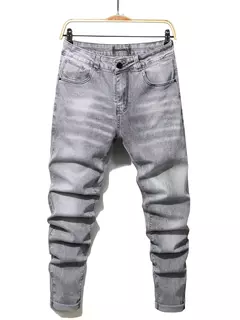 Calça jeans casual stretch reta masculina, azul, preta, clássica, calça de trabalho, roupa de marca masculina, moda - comprar online