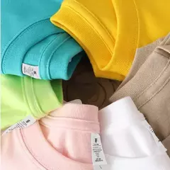 Bornladies-Camiseta solta de manga curta feminina, tops sólidos básicos, camisas de assentamento elegantes, 100% algodão, 230g/?, verão