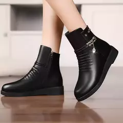 Botas de neve de couro genuíno para mulheres, sapatos grossos, forrado com lã, tamanho grande, inverno 2022 - comprar online
