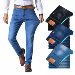 Jeans estilo clássico irmão Wang masculino, casual, stretch, fino, calça jeans, azul claro, calça preta, marca masculina - loja online