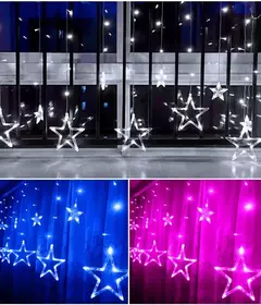 Impermeável LED Cortina String Fada Luz, Lâmpadas, Guirlanda, Piscando, Fada, Lua, Estrela, Ao ar livre, Jardim, Decoração de Natal, 220V, 3,5 m - loja online