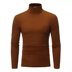 Gola alta masculina malha suéteres de algodão, pulôveres finos, roupas de escritório, tops masculinos, monocromáticos, vinho tinto