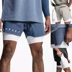 Calções esportivos masculinos de deck duplo, secagem rápida, moletom de corrida muscular, 2 em 1, treino de fitness, verão - comprar online