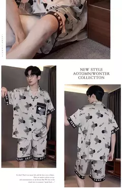 Pijama de seda gelo de duas peças masculino, shorts de manga curta, seção fina, estudante, terno homewear adolescente, verão, novo - Wolf Magazine