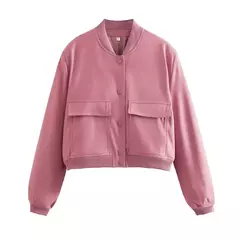 TRAF-Jaqueta bomber feminina de manga comprida com bolsos, casacos vintage, botão frontal, casacos casuais femininos, tops chiques, moda - comprar online