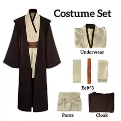 Obi wan kenobi traje masculino robe adulto masculino jedi cavaleiro túnica traje com capuz uniforme conjunto completo halloween cosplay manto - loja online